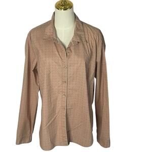 Garnet Hill Womens Cotton Button Down Geometric Long Sleeve Shirt Size 16 Office